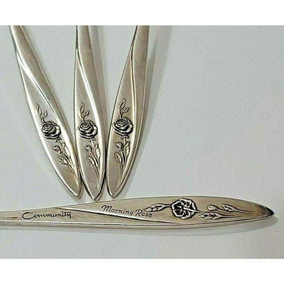 4 Oneida Community MORNING ROSE silver plate Oval Soup Spoon flatware 1960 - Picture 4 of 8
